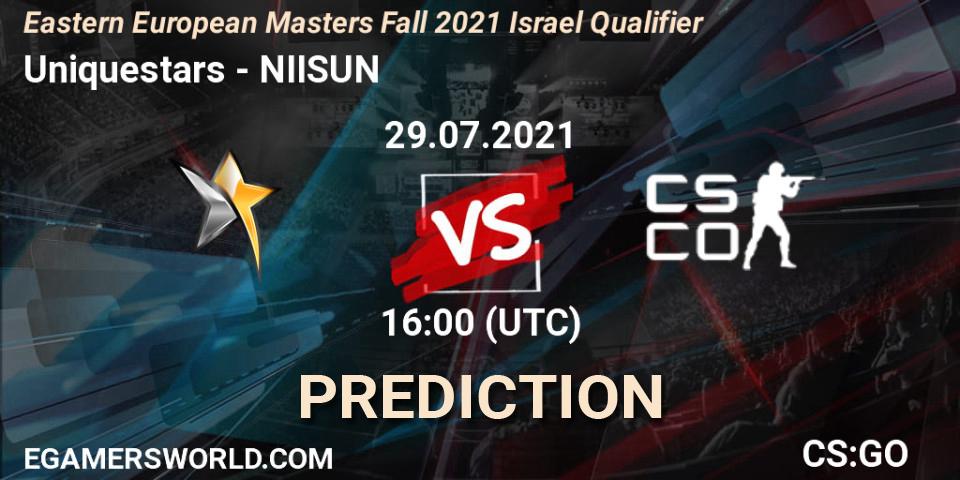 Prognoza Uniquestars - NIISUN. 29.07.2021 at 16:00, Counter-Strike (CS2), Eastern European Masters Fall 2021 Israel Qualifier