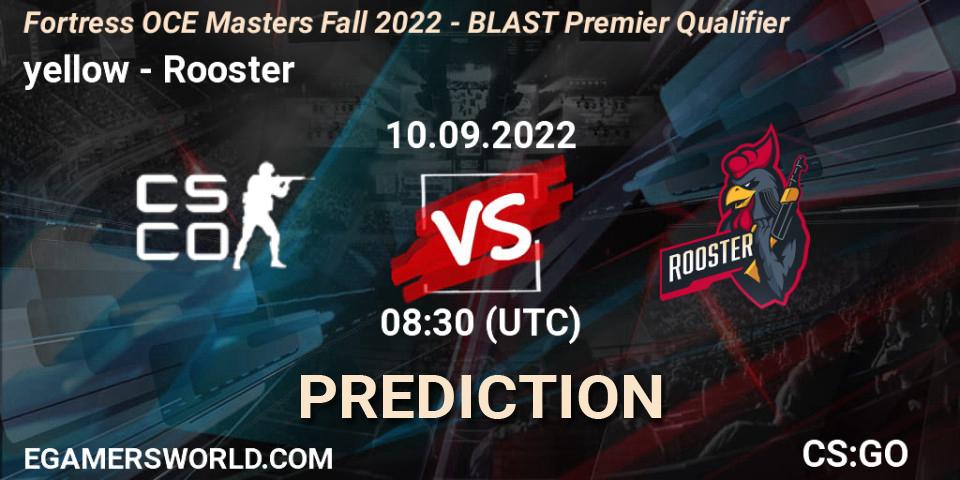 Prognoza yellow - Rooster. 10.09.2022 at 08:30, Counter-Strike (CS2), Fortress OCE Masters Fall 2022 - BLAST Premier Qualifier
