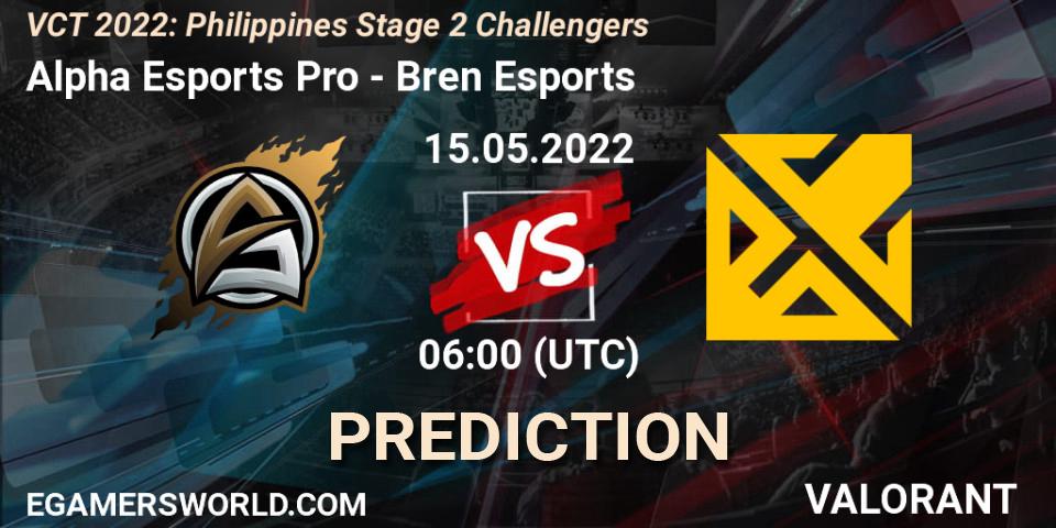 Prognoza Alpha Esports Pro - Bren Esports. 15.05.2022 at 06:40, VALORANT, VCT 2022: Philippines Stage 2 Challengers