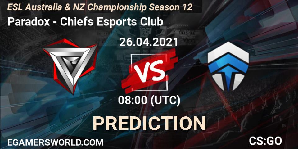 Prognoza Paradox - Chiefs Esports Club. 26.04.2021 at 08:00, Counter-Strike (CS2), ESL Australia & NZ Championship Season 12