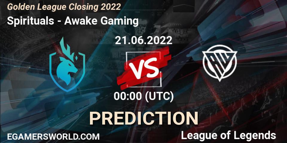 Prognoza Spirituals - Awake Gaming. 21.06.2022 at 00:00, LoL, Golden League Closing 2022