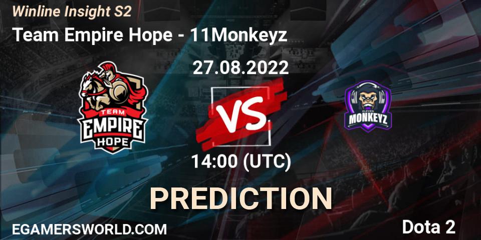Prognoza Team Empire Hope - 11Monkeyz. 27.08.22, Dota 2, Winline Insight S2