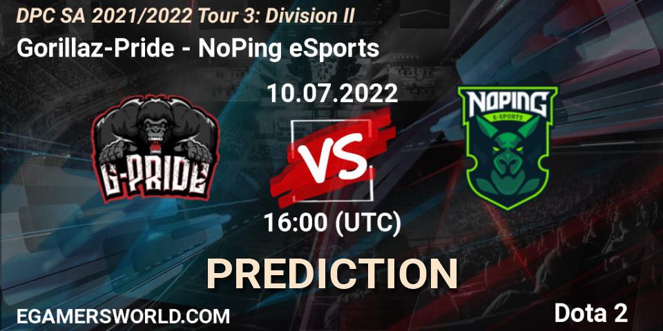Prognoza Gorillaz-Pride - NoPing eSports. 10.07.22, Dota 2, DPC SA 2021/2022 Tour 3: Division II