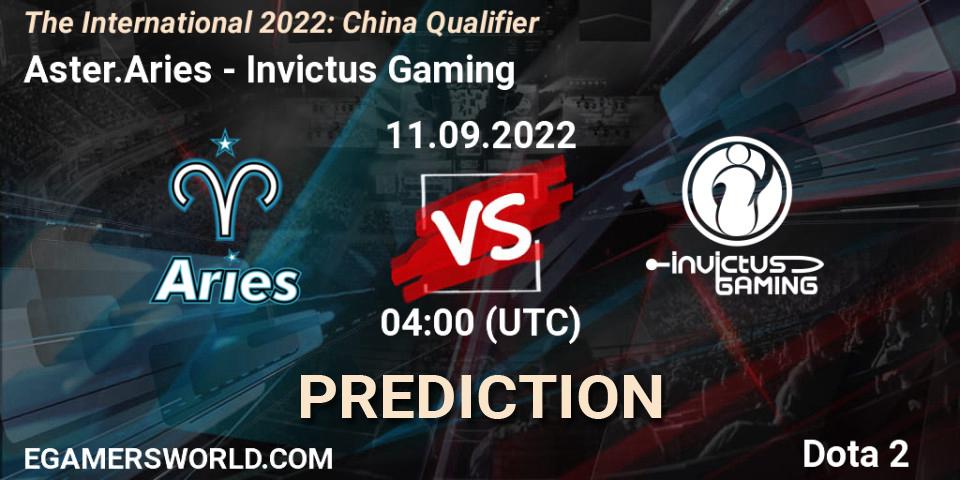 Prognoza Aster.Aries - Invictus Gaming. 11.09.2022 at 03:26, Dota 2, The International 2022: China Qualifier