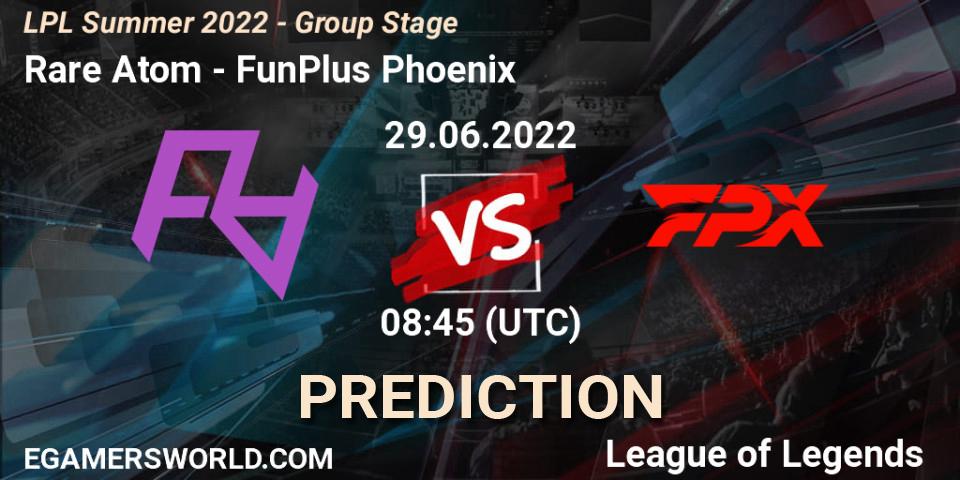 Prognoza Rare Atom - FunPlus Phoenix. 29.06.22, LoL, LPL Summer 2022 - Group Stage
