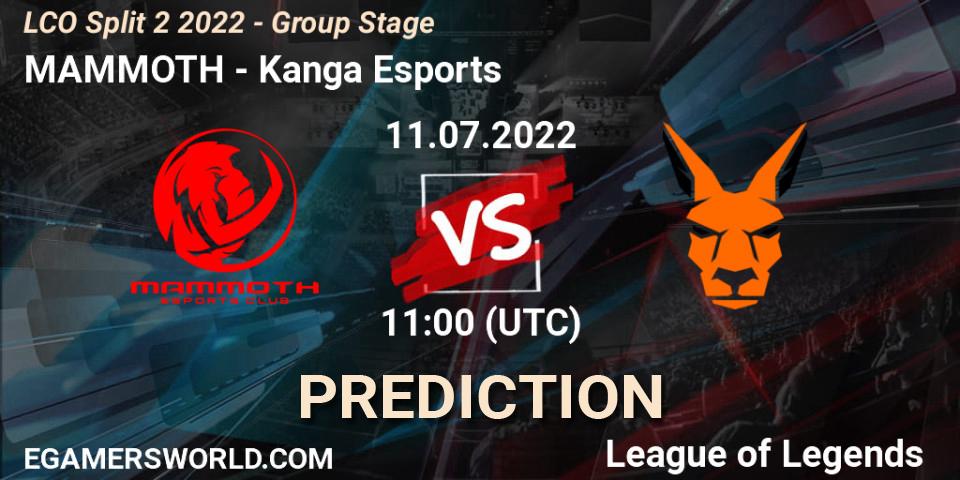 Prognoza MAMMOTH - Kanga Esports. 11.07.2022 at 11:00, LoL, LCO Split 2 2022 - Group Stage
