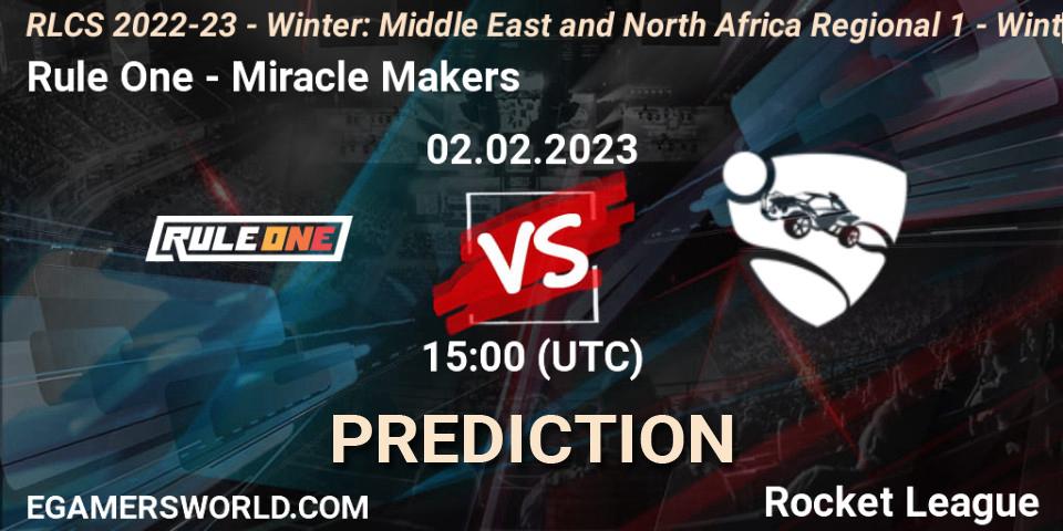 Prognoza Rule One - Miracle Makers. 02.02.2023 at 15:00, Rocket League, RLCS 2022-23 - Winter: Middle East and North Africa Regional 1 - Winter Open