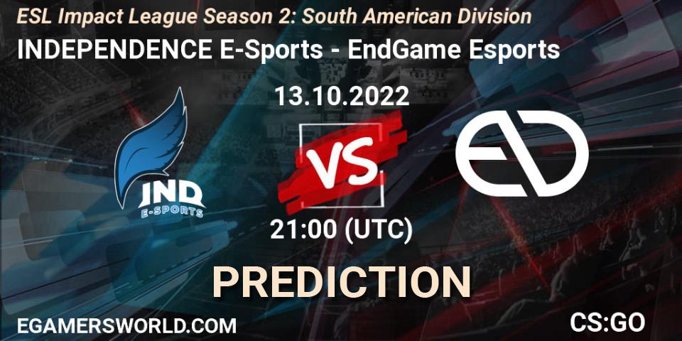 Prognoza INDEPENDENCE E-Sports - EndGame Esports. 13.10.22, CS2 (CS:GO), ESL Impact League Season 2: South American Division