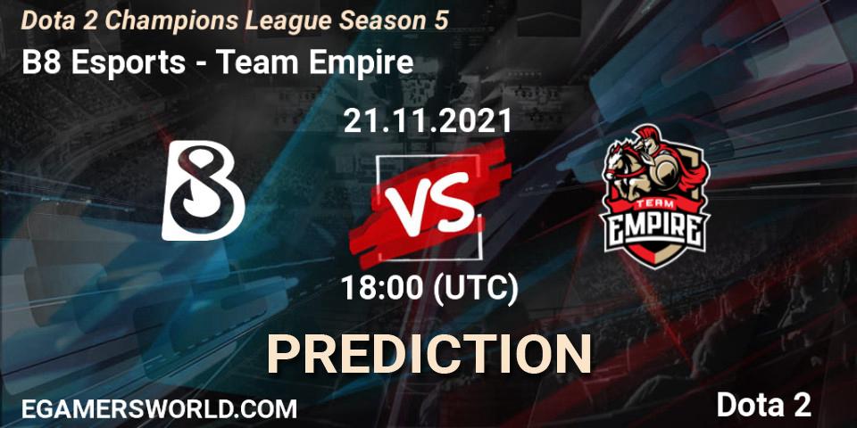 Prognoza B8 Esports - Team Empire. 21.11.2021 at 18:01, Dota 2, Dota 2 Champions League 2021 Season 5