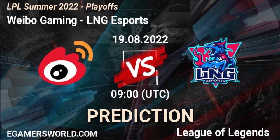 Prognoza Weibo Gaming - LNG Esports. 19.08.2022 at 09:00, LoL, LPL Summer 2022 - Playoffs