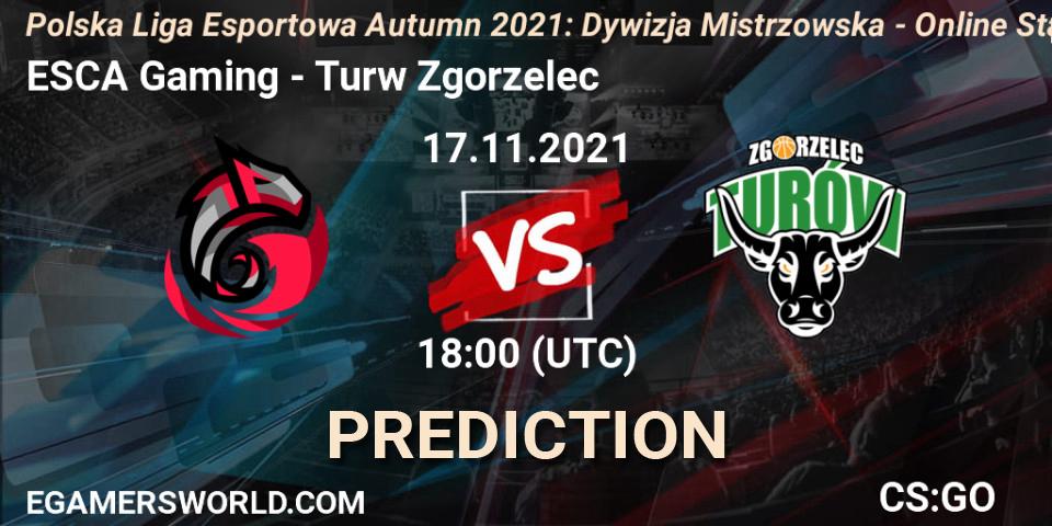 Prognoza ESCA Gaming - Turów Zgorzelec. 17.11.2021 at 18:00, Counter-Strike (CS2), Polska Liga Esportowa Autumn 2021: Dywizja Mistrzowska - Online Stage