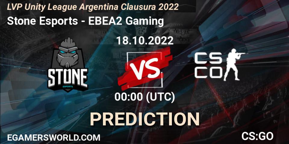Prognoza Stone Esports - EBEA2 Gaming. 18.10.2022 at 01:00, Counter-Strike (CS2), LVP Unity League Argentina Clausura 2022
