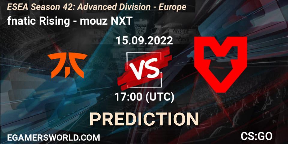 Prognoza fnatic Rising - mouz NXT. 15.09.2022 at 17:00, Counter-Strike (CS2), ESEA Season 42: Advanced Division - Europe