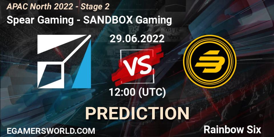 Prognoza Spear Gaming - SANDBOX Gaming. 29.06.2022 at 12:00, Rainbow Six, APAC North 2022 - Stage 2