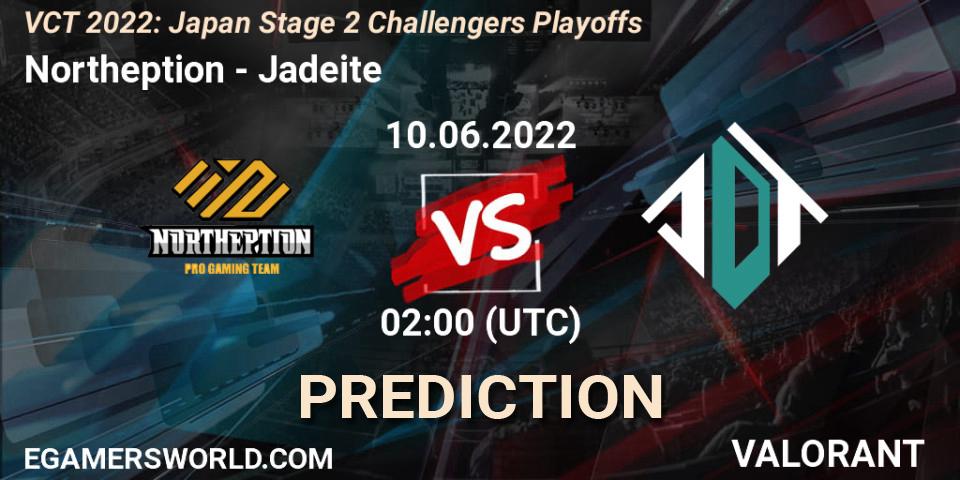 Prognoza Northeption - Jadeite. 10.06.2022 at 02:00, VALORANT, VCT 2022: Japan Stage 2 Challengers Playoffs