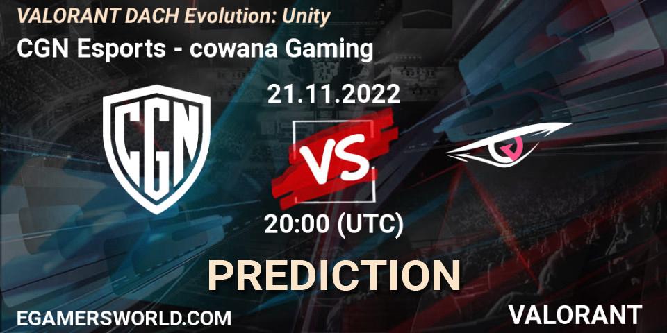 Prognoza CGN Esports - cowana Gaming. 21.11.2022 at 20:00, VALORANT, VALORANT DACH Evolution: Unity