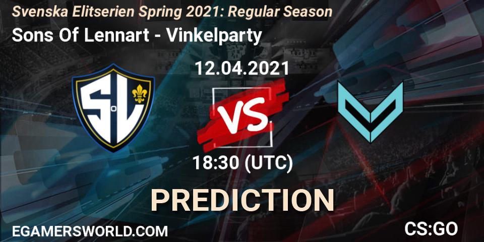 Prognoza Sons Of Lennart - Vinkelparty. 12.04.2021 at 18:30, Counter-Strike (CS2), Svenska Elitserien Spring 2021: Regular Season