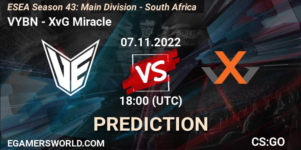 Prognoza VYBN - XvG Miracle. 07.11.22, CS2 (CS:GO), ESEA Season 43: Main Division - South Africa