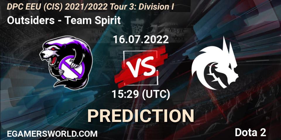 Prognoza Outsiders - Team Spirit. 16.07.22, Dota 2, DPC EEU (CIS) 2021/2022 Tour 3: Division I