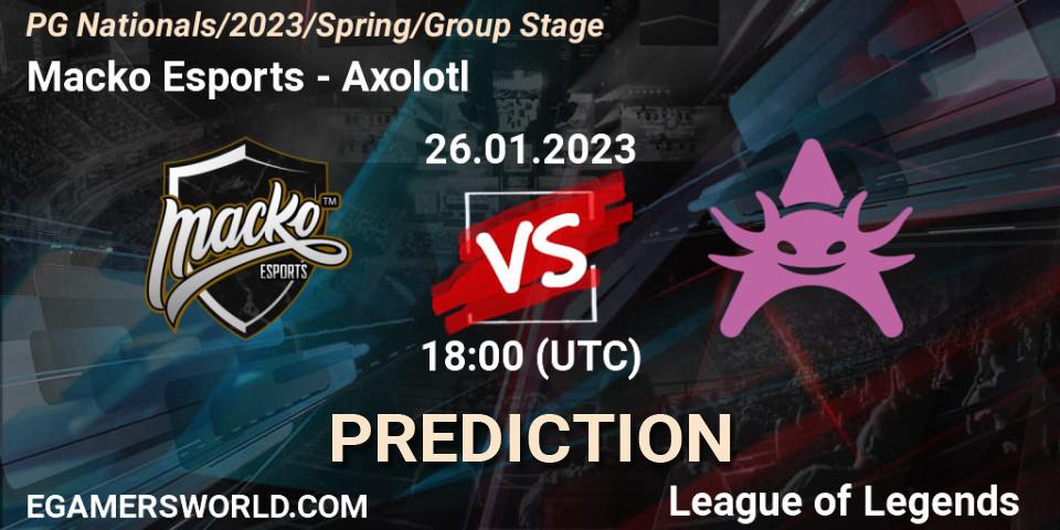 Prognoza Macko Esports - Axolotl. 26.01.2023 at 21:15, LoL, PG Nationals Spring 2023 - Group Stage