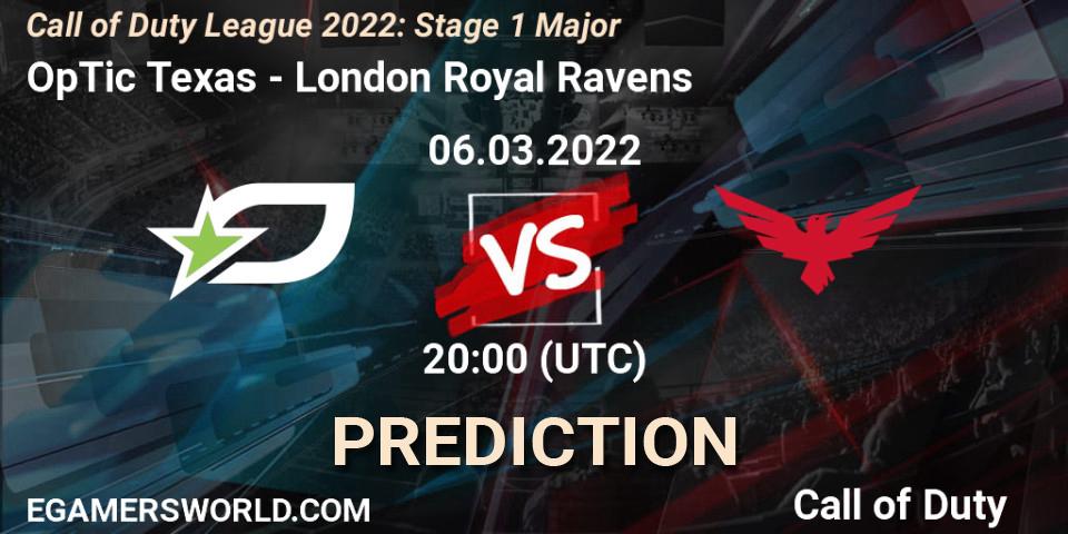 Prognoza OpTic Texas - London Royal Ravens. 06.03.2022 at 20:00, Call of Duty, Call of Duty League 2022: Stage 1 Major