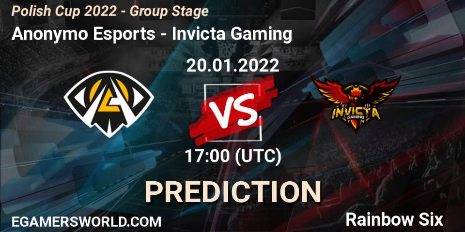 Prognoza Anonymo Esports - Invicta Gaming. 20.01.2022 at 17:00, Rainbow Six, Polish Cup 2022 - Group Stage