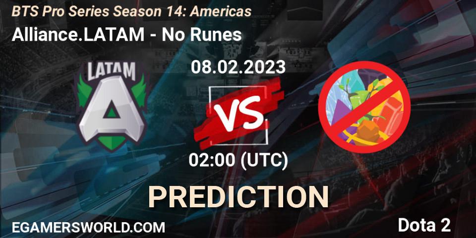 Prognoza Alliance.LATAM - No Runes. 10.02.23, Dota 2, BTS Pro Series Season 14: Americas