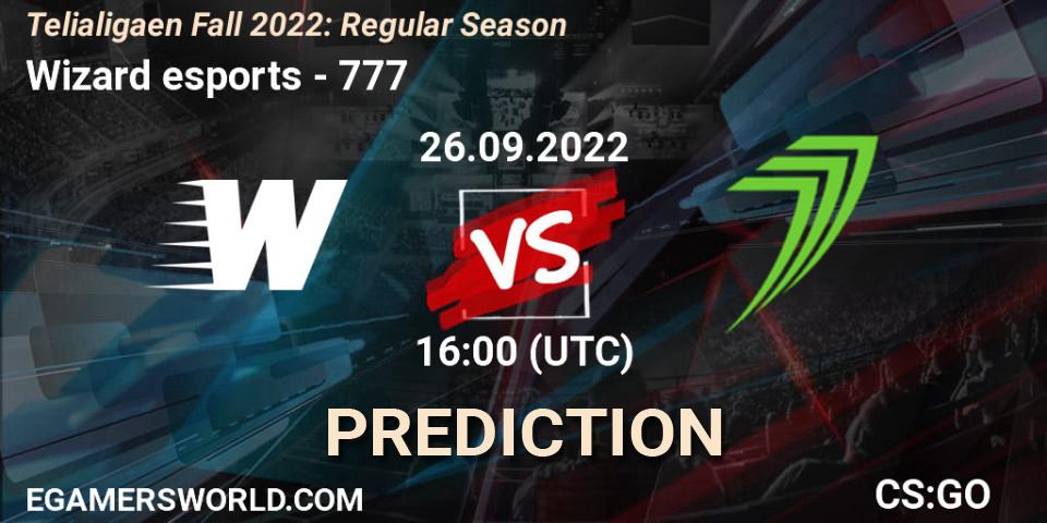 Prognoza Wizard esports - 777. 26.09.22, CS2 (CS:GO), Telialigaen Fall 2022: Regular Season