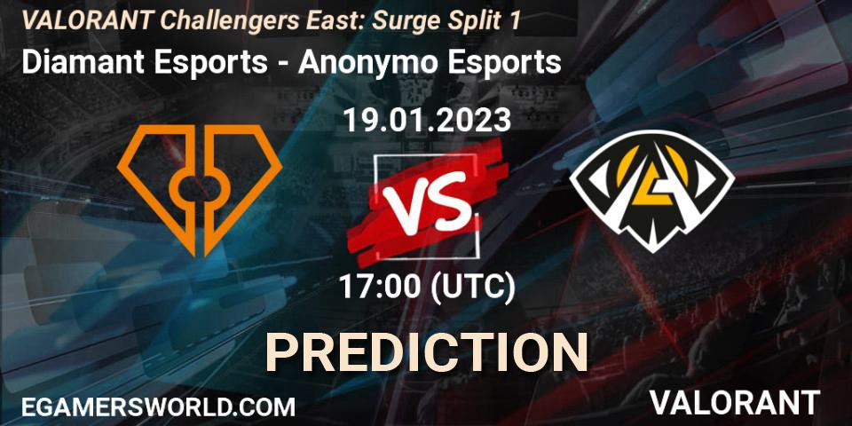 Prognoza Diamant Esports - Anonymo Esports. 19.01.23, VALORANT, VALORANT Challengers 2023 East: Surge Split 1
