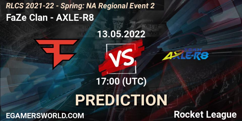 Prognoza FaZe Clan - AXLE-R8. 13.05.2022 at 17:00, Rocket League, RLCS 2021-22 - Spring: NA Regional Event 2