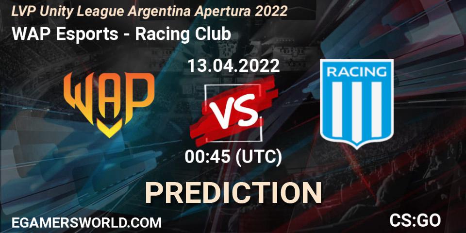 Prognoza WAP Esports - Racing Club. 13.04.2022 at 00:45, Counter-Strike (CS2), LVP Unity League Argentina Apertura 2022
