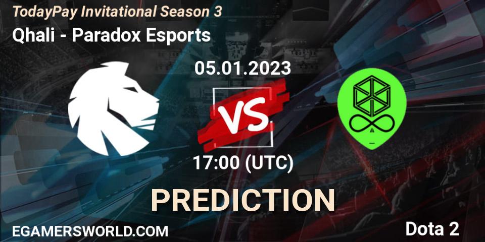 Prognoza Qhali - Paradox Esports. 05.01.2023 at 17:02, Dota 2, TodayPay Invitational Season 3