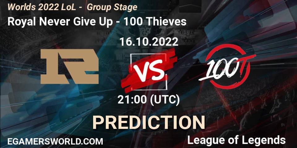 Prognoza Royal Never Give Up - 100 Thieves. 16.10.2022 at 21:00, LoL, Worlds 2022 LoL - Group Stage
