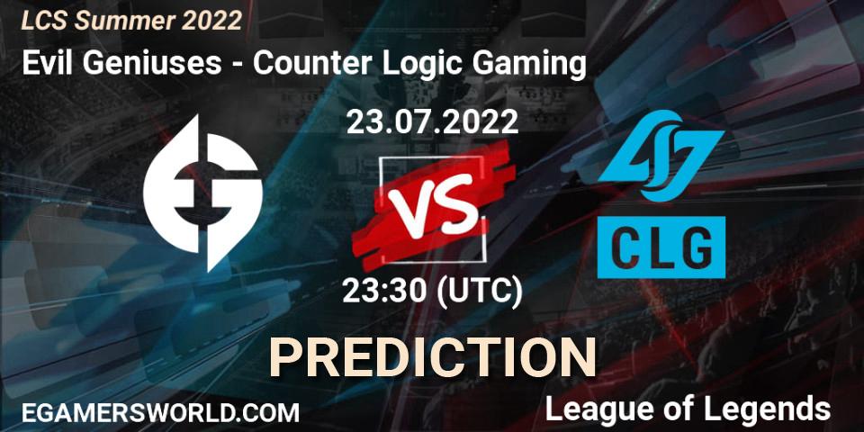 Prognoza Evil Geniuses - Counter Logic Gaming. 23.07.22, LoL, LCS Summer 2022
