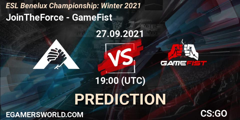 Prognoza JoinTheForce - GameFist. 27.09.2021 at 19:30, Counter-Strike (CS2), ESL Benelux Championship: Winter 2021