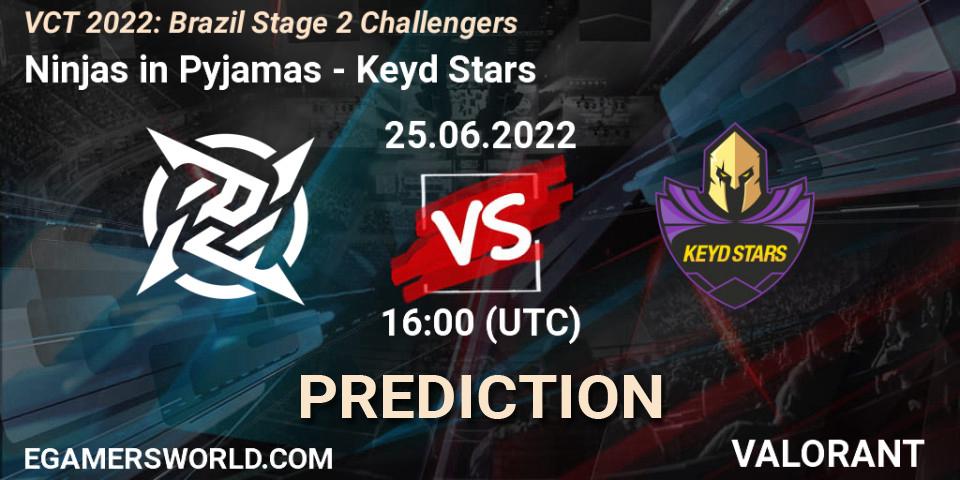 Prognoza Ninjas in Pyjamas - Keyd Stars. 25.06.2022 at 16:15, VALORANT, VCT 2022: Brazil Stage 2 Challengers