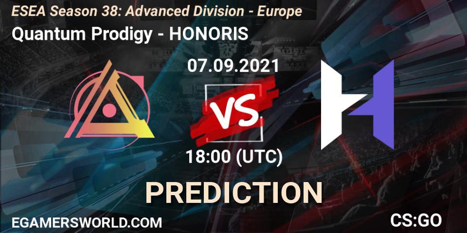 Prognoza Quantum Prodigy - HONORIS. 07.09.2021 at 18:00, Counter-Strike (CS2), ESEA Season 38: Advanced Division - Europe