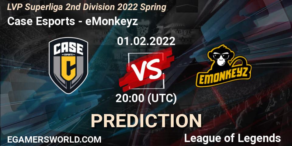 Prognoza Case Esports - eMonkeyz. 01.02.2022 at 19:00, LoL, LVP Superliga 2nd Division 2022 Spring