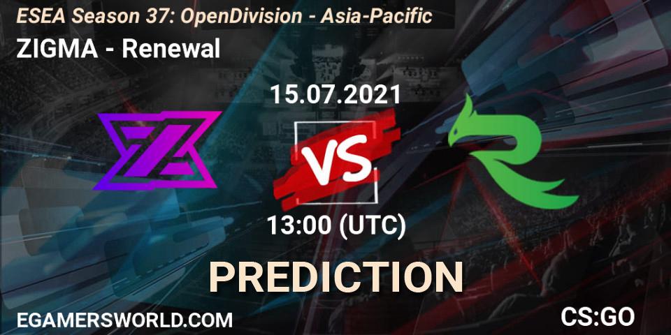 Prognoza ZIGMA - Renewal. 15.07.2021 at 13:00, Counter-Strike (CS2), ESEA Season 37: Open Division - Asia-Pacific