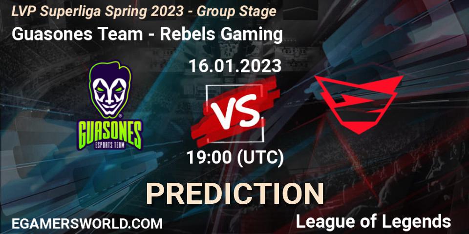 Prognoza Guasones Team - Rebels Gaming. 16.01.2023 at 19:00, LoL, LVP Superliga Spring 2023 - Group Stage