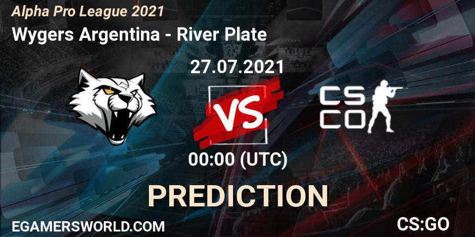 Prognoza Wygers Argentina - River Plate. 27.07.2021 at 01:00, Counter-Strike (CS2), Alpha Pro League 2021