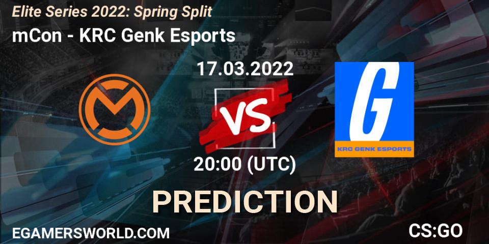 Prognoza mCon - KRC Genk Esports. 17.03.2022 at 20:00, Counter-Strike (CS2), Elite Series 2022: Spring Split