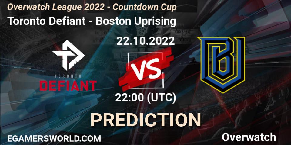 Prognoza Toronto Defiant - Boston Uprising. 22.10.2022 at 22:00, Overwatch, Overwatch League 2022 - Countdown Cup