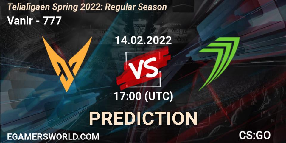 Prognoza Vanir - 777. 14.02.2022 at 17:00, Counter-Strike (CS2), Telialigaen Spring 2022: Regular Season