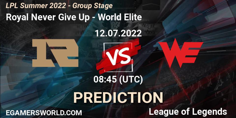 Prognoza Royal Never Give Up - World Elite. 12.07.2022 at 09:00, LoL, LPL Summer 2022 - Group Stage