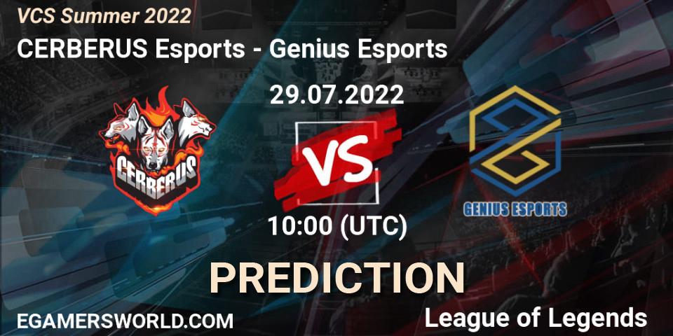 Prognoza CERBERUS Esports - Genius Esports. 29.07.2022 at 10:00, LoL, VCS Summer 2022