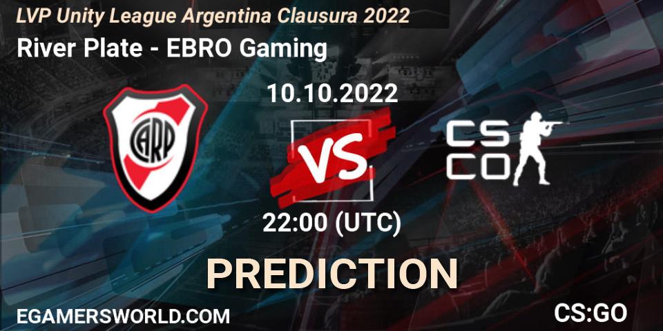 Prognoza River Plate - EBRO Gaming. 10.10.2022 at 22:00, Counter-Strike (CS2), LVP Unity League Argentina Clausura 2022