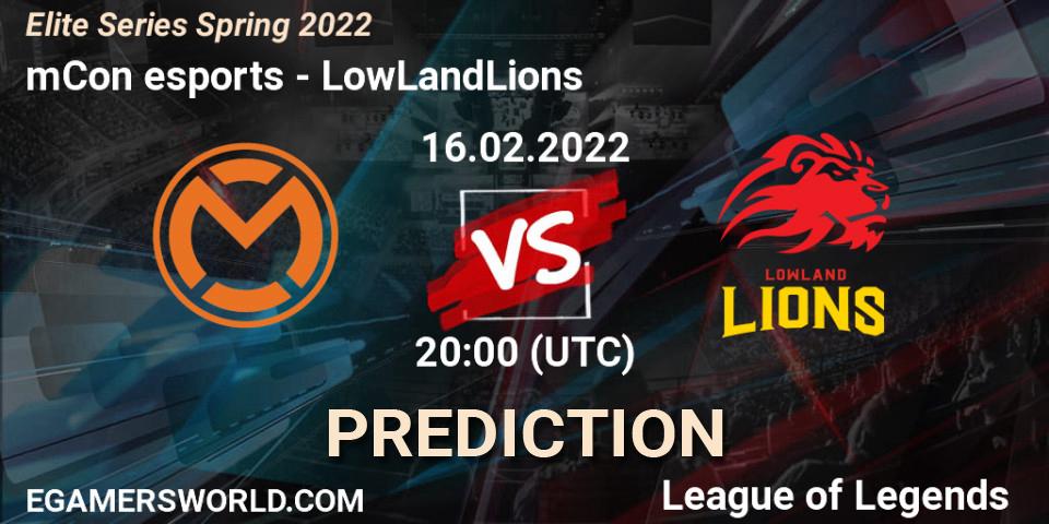 Prognoza mCon esports - LowLandLions. 16.02.2022 at 20:00, LoL, Elite Series Spring 2022