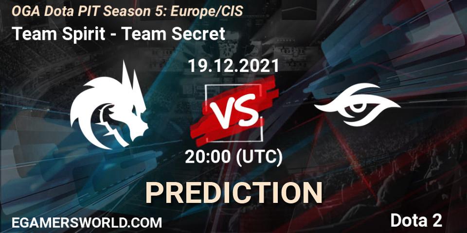 Prognoza Team Spirit - Team Secret. 19.12.2021 at 19:46, Dota 2, OGA Dota PIT Season 5: Europe/CIS