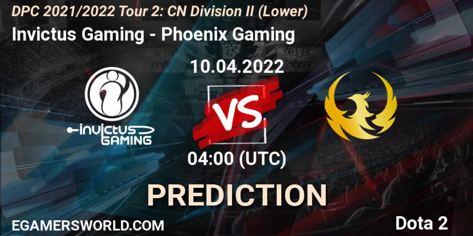 Prognoza Invictus Gaming - Phoenix Gaming. 15.04.2022 at 07:03, Dota 2, DPC 2021/2022 Tour 2: CN Division II (Lower)